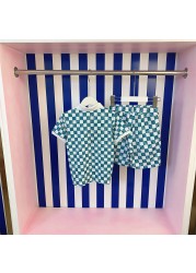 Designer 2022 popular summer new children's wear checkerboard loose shirt pullover short sleeve blouse boys and girls set