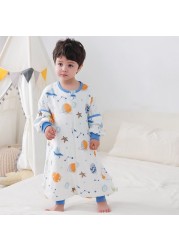 Cartoon Baby Sleeping Bag Kids Pajamas Double Gauze Pure Cotton Long Sleeve Children Zip Sleeping Bag Spring Summer for 1-5Y