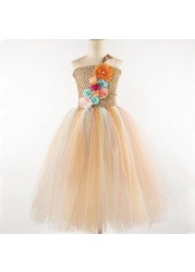 Fairy Tutu Dress with Floral Wreath Fairy Costume Tulle Princess Dress Kids Wedding Party Dresses For Girls 1-14