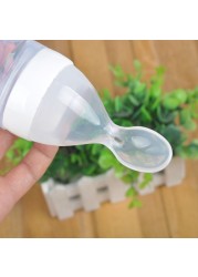 Newborn Baby Silicone Feeding Bottle Training Rice Spoon Baby Cereal Food Supplement Safe Tableware