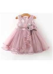 1-5Y Summer Girls Dress 2022 New Sleeveless Princess Dress Korean Style Stitching Lace Children Dress Vestidos G0025