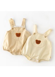 2022 summer baby bodysuits infant girls sleeveless one-piece baby towel bear embroidery newborn overalls boys cotton clothes