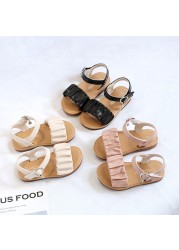 Brand Design Pleated Upper Little Girls Sandals 2022 Summer School Kids Sandals Girls Princess Beautiful Holiday Beach Shoes F03173