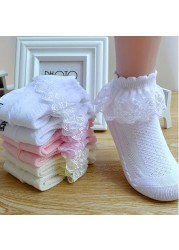 Mesh Socks Breathable Cotton Lace Ruffle Princess Children Ankle Short Sock White Pink Yellow Baby Girls Kids Toddler