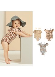 Summer Bikini For Baby Girls Bathing Suit Floral Printing One Piece Ruffled Collar Beach Wear Children Bridge Bikini