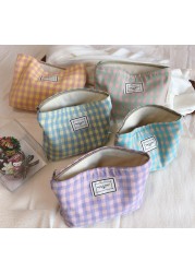 Korean Cosmetic Bag Plaid Beauty Pouch Necesserie Makeup Clutch Cosmetic Organizer Women Large Travel Cosmetic Bag Beauty