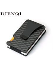 DIENQI Carbon Fiber Card Holder Small Wallet Slim Men Aluminum Metal RFID Magic Small Wallet Thin Male Purses Money Bag Vallet