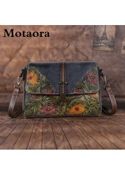 MOTAORA Women's Shoulder Bag Genuine Leather Handbag Female Luxury Handmade Embossed Flap Flap Bag Chinese Style Messenger Bags