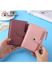 Fashion Women Solid Color Multi Slot Credit Card Holder Portable PU Leather Mini Coin Purse Multifunction Zipper Wallet