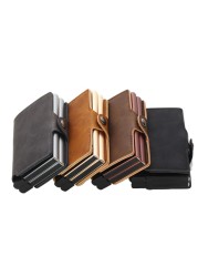 Dual RFID Aluminum Card Holder For Men Vegan Leather Card Wallet Card Holder With Automatic Pop Up