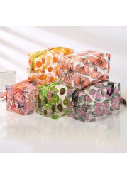 Fashion Transparent Women Cosmetic Bag Fruit Pattern Large Capacity Makeup Zipper Bag Waterproof Simple Travel Accessories