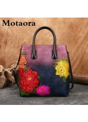 MOTAORA Retro Women Bag Vintage Bucket Shoulder Bags for Women 2022 New Handmade Embossed Leather Handbag Floral Tote Bag Female