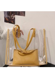 Spring Summer Transparent PVC Fashion Women Shoulder Shopping Bags Composite Handbags Solid Casual Large Capacity Ladies Handbags