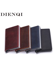 DIENQI - Genuine Leather Rfid Card Holder for Men and Women, Metal Credit Card Case