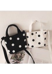 Fashion Vintage Women Canvas Handbags New Arrival Female Casual Polka Dot Zipper Simple Shoulder Bags