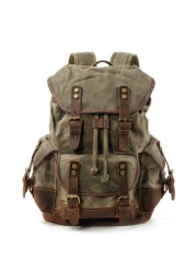 Men's Leather Backpack Large Capacity Tarpaulin Vintage Backpack For School Hiking Travel