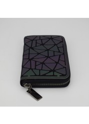 Women's Holographic Reflective Luminous Geometric Wallet Zipper Coin Card Holder Mini Short Wallet For Women