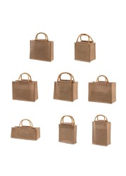 Unisex Portable Burlap Jute Shopping Bag With Bamboo Loop Handles Wome Men Durable Reusable Casual Tote Grocery Handbag 8 Size