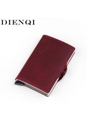 Genuine Leather Men Wallet Small Wallet With Rfid Lock Aluminum Card Holder Slim Male Wallet