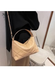 Embroidery Thread PU Leather Crossbody Tote Female Lattice Trending Handbag Women Vintage Zipper Travel Handbag