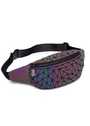 Women's Luminous Leather Waist Bag, Brand Handbag with Strap, Geometric Chest Bag, Fashionable