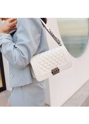 Women Designer Chain Shoulder Bags Rhombus Plaid Messenger Bag Handbags Square Ladies Simple White PU Leather Crossbody Bags Sac