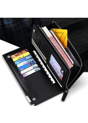 Men Wallet Vintage PU Leather Long Wallet Bifold Business Coin Pocket With Zipper