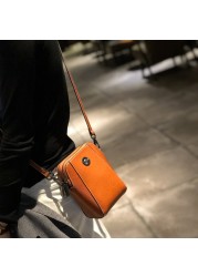 Genuine Leather Mobile Phone Cover Women Messenger Bag Cowhide 2022 Shoulder Bag Oil Wax Skin Small Square Box Purses Crossbody