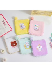 Cute Women Bag Sanitary Napkins Flannel Girls Coin Purse Sweet Embroidery Animals Card Case Holder Storage Female Money Bag