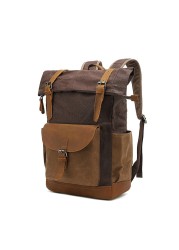 Classic Canvas Backpack For Men Canvas Leather Backpack For Hiking Travel School Backpack