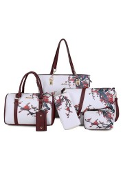 Chinese Style Floral Printing Women Handbags Shoulder Bags Set Female Practical Composite Bag 6 Piece Set Designer Brand Bolsa