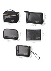 5 Pieces Black Mesh Women Cosmetic Bag Mesh Makeup Bags Zipper Pouch Portable Travel Makeup Pouches For Home Office Accessories