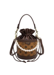 2022 new woman pearl bucket bag leather bags fashion shoulder bag luxury brand woman flower color crossbody handbag