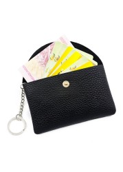 Women Small Coin Purse PU Leather Small Card Cash Card Holder Wallet with Keyring Female Girls Casual Solid Color Money Changing Bag