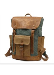 Men's Waterproof Leather Backpack Laptop Backpack Vintage Style Large Capacity Travel School Military Backpack