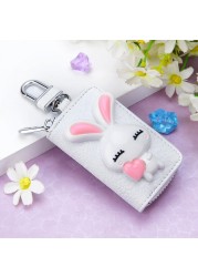 2022 New Korean Key Holder Cowhide Women Housekeeper Key Wallet Cartoon Rabbit Creative Gift Key Organizer Car Key Bag