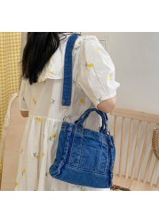 Canvas Cloth Women Small Shoulder Bag Girl Blue Canvas Small Canvas Handbag Casual Tote Detachable Strap Lady Zipper Purse 2022