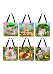 Fashionable Ladies Hamster Shoulder Shopping Bag Linen Printing Pattern Eco-friendly Tote Large Capacity Handbags