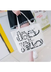 Women's Shopping Bag Cat Cartoon Printed Shoulder Bag Women Large Capacity Canvas Beach Bag Tote Ladies Shopping Bags