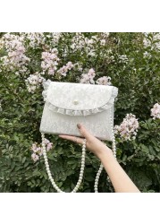 Retro Crossbody Bags for Women Vintage Lace Pearl Chain Ladies Small Square Shoulder Bag Female Clutch Purse Bags Sac Femme