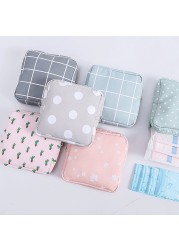 Women Portable Sanitary Napkin Storage Bag Cotton Travel Makeup Bag Printed Literary Zipper Purse Sundries Cosmetic Organizer