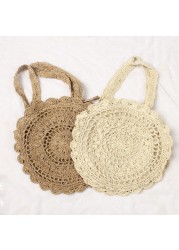 summer woven shoulder bag woman beach circular straw hand knitting large capacity shopper handbag travel shopping bag women bag
