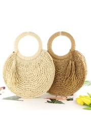 Rattan straw summer women's bag fashion woven circular ladies large capacity travel woman luxury handmade fashion handbag