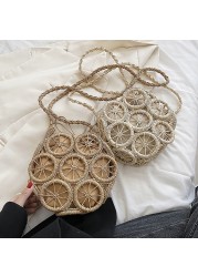 Round Beach Summer Straw Bag Handmade Woven Designer Bohemian Casual Travel Crossbody Circle Rattan Shoulder Bags Woman