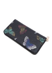 Women Long Wallet Leather Retro 3D Embossing Rose Dragonfly Clutch Butterfly Bag Women Large Capacity Zipper Luxury Hangbags