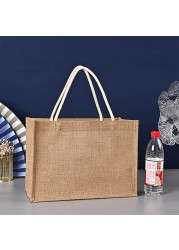 Jute Tote Bags Burlap Reusable Beach Grocery Shopping Bag With Handle Large Capacity Travel Storage Organizer For Women