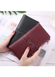 2022 New Korean Women's Wallet Long Large Capacity Zipper Two Fold Clutch Bag Female Leather Wallet