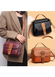 Fashion Vintage Women Messenger Bag Cowhide and PU Leather Designers Handbag Luxury Women Shoulder Bags Female Crossbody Bags