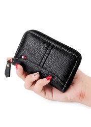 Men Business Card Holder Women Credit Card Holder Genuine Leather Bank Card Case Casual Zipper Wallet Rfid Coin Purse