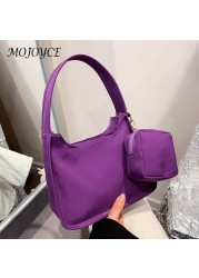 Women Nylon Handbag Solid Color Simple Casual Tote Clutch Bags with Small Purse for Women Fashionable Decoration